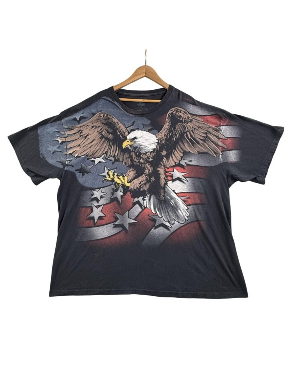 Liquid Blue Shirt Mens 3XL Black Bald Eagle American Flag Graphic Tee Patriotic